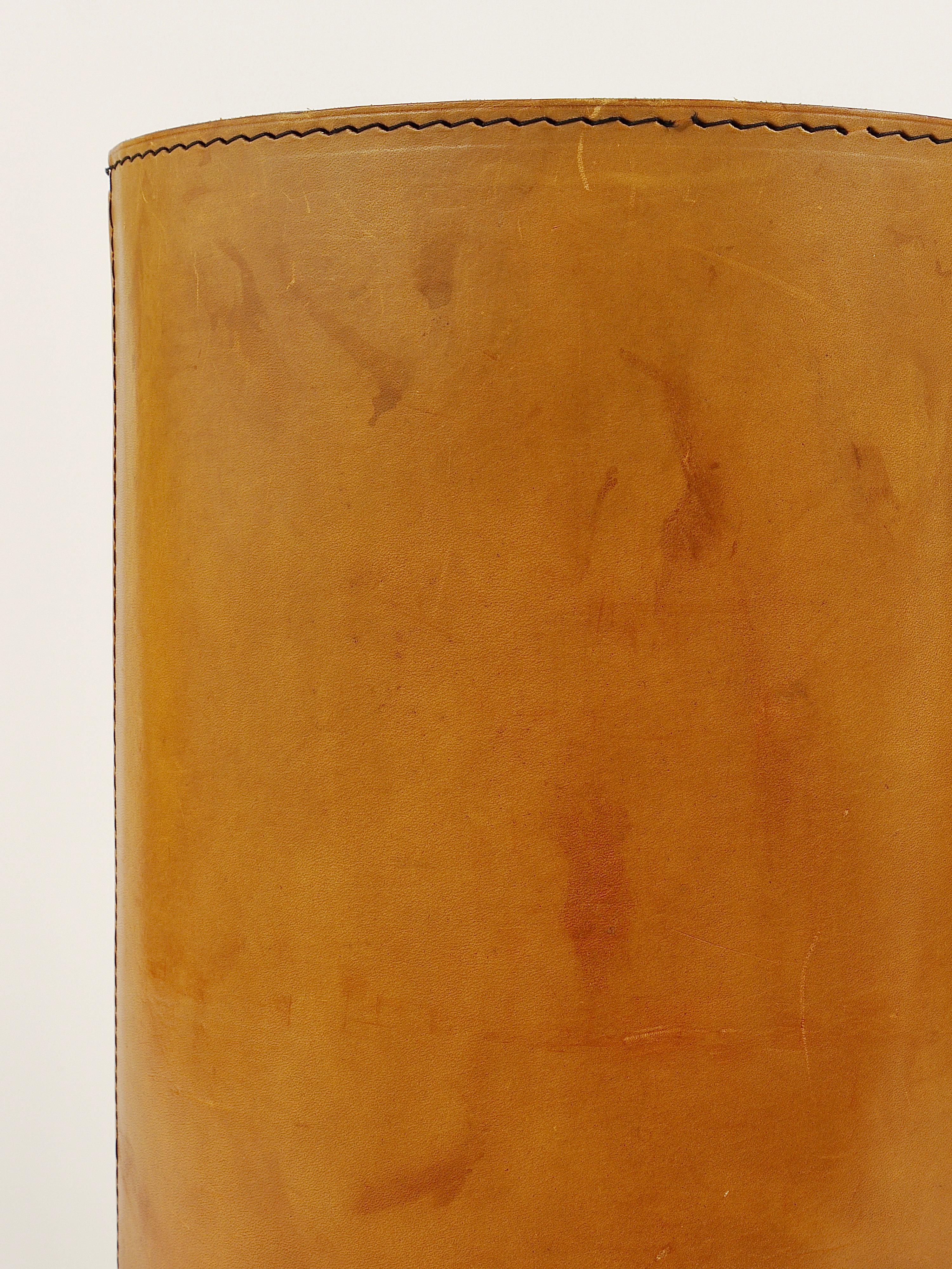 Mid-Century Carl Auböck Brown Leather Wastepaper Basket, Austria, 1950s 5