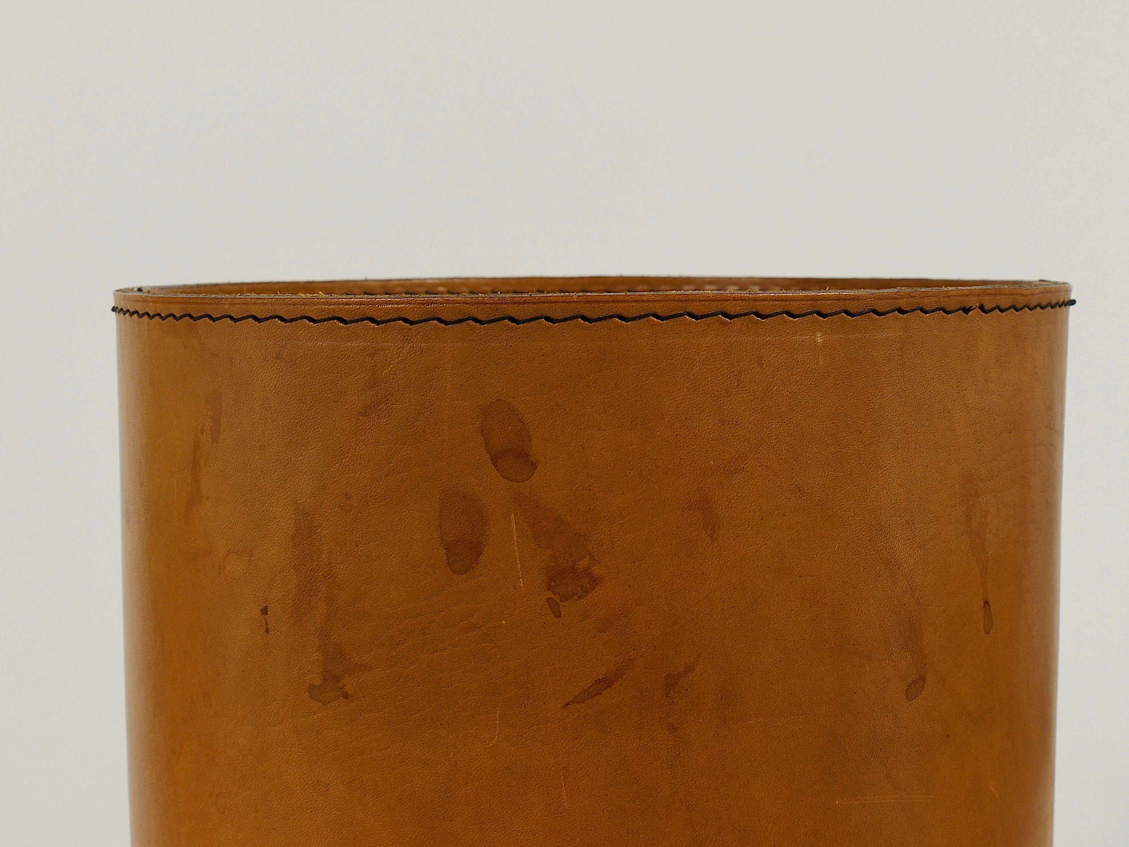 Mid-Century Carl Auböck Brown Leather Wastepaper Basket, Austria, 1950s 7
