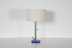 Lampada da tavolo di metà secolo Carl Fagerlund (attr), vetro fuso blu, altezza regolabile