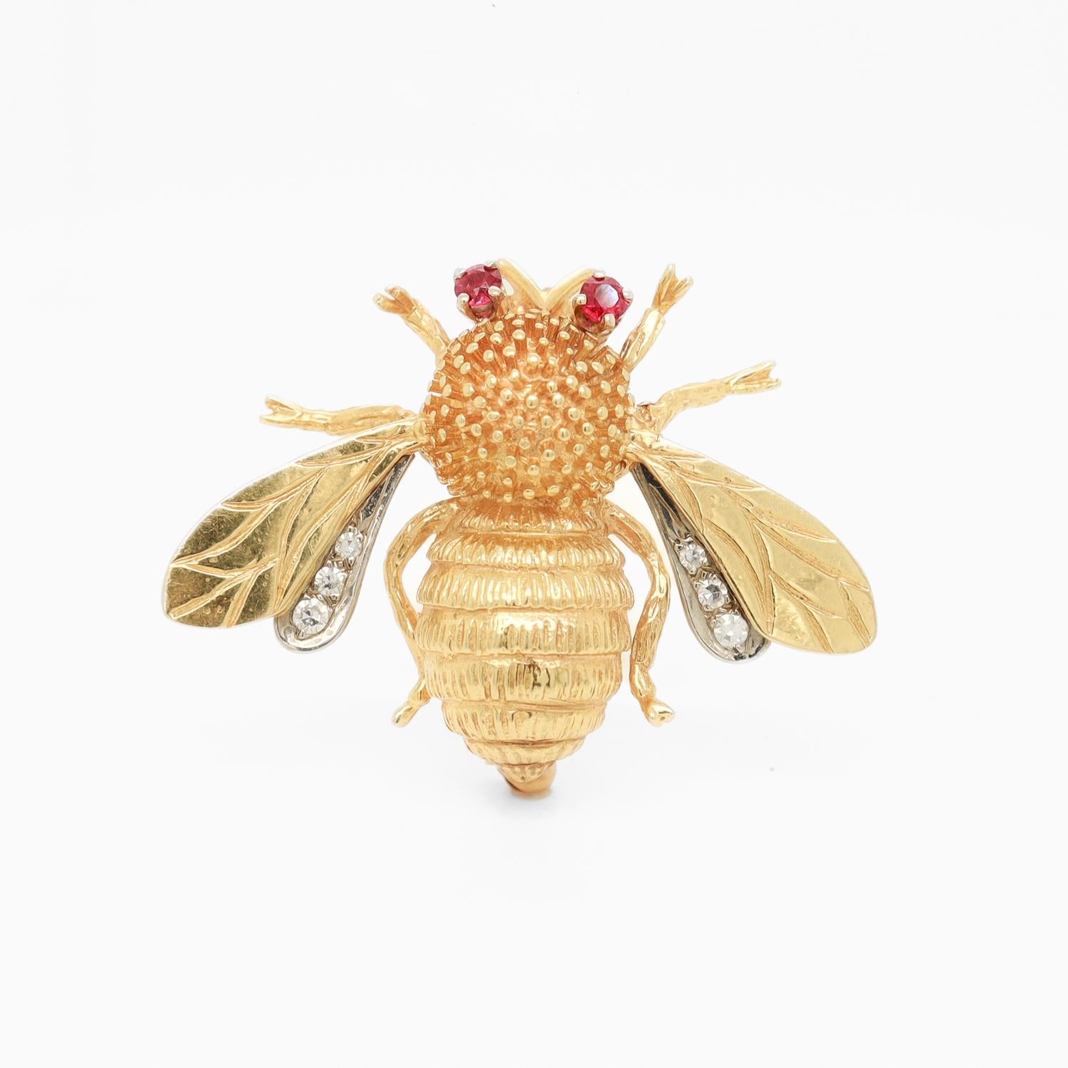 Women's Mid-Century Carl Lindstrom & Son Diamond, Ruby, & 14k Gold Bumble Bee Brooch