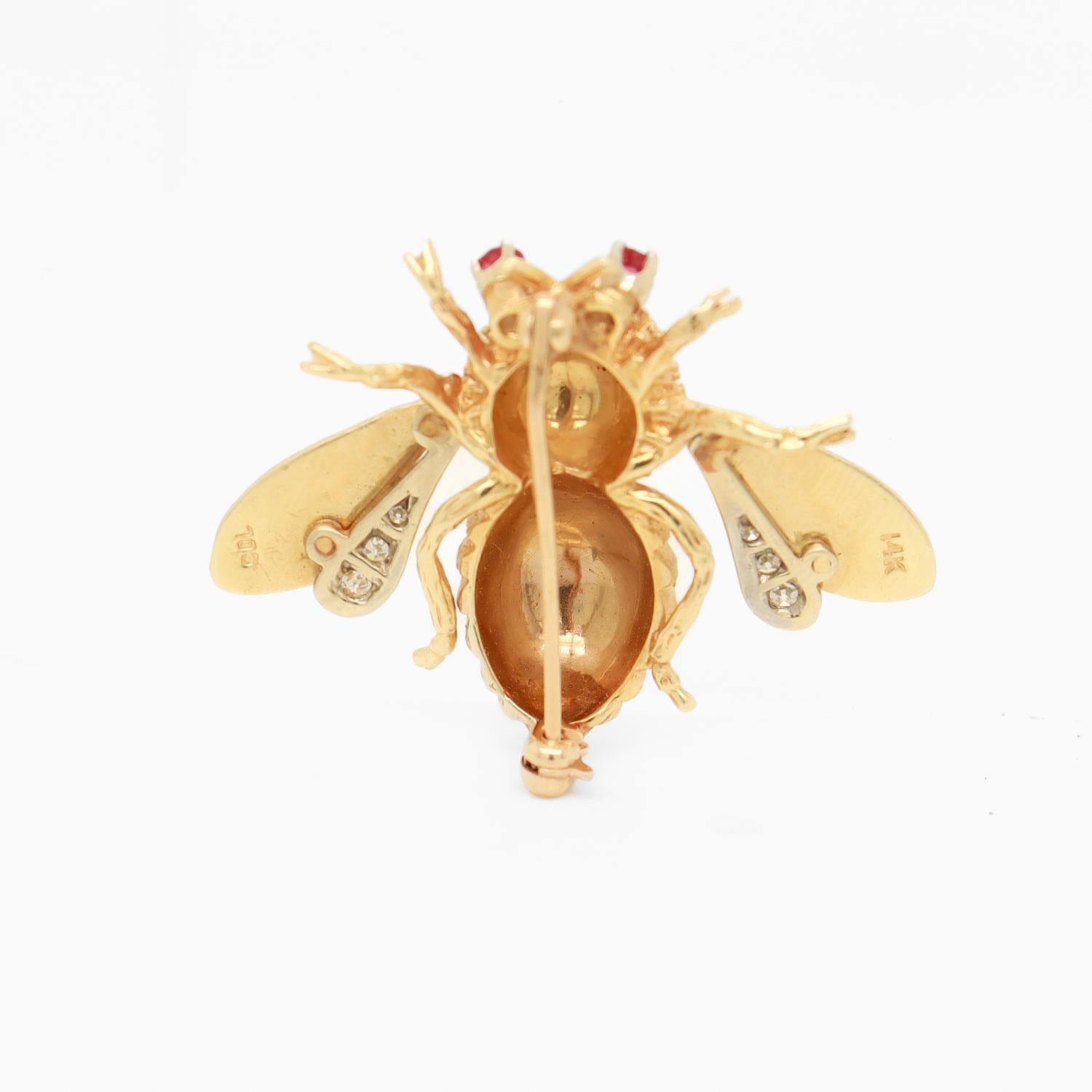 Mid-Century Carl Lindstrom & Son Diamond, Ruby, & 14k Gold Bumble Bee Brooch 1