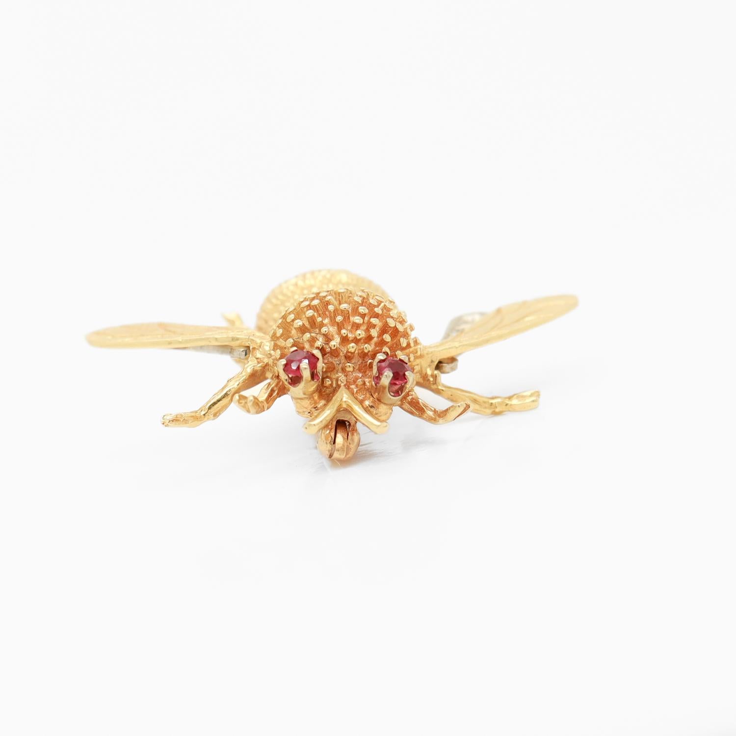 Mid-Century Carl Lindstrom & Son Diamond, Ruby, & 14k Gold Bumble Bee Brooch 2