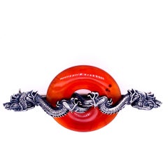 Midcentury Carl Schon Sterling Silver Carnelian Dragon Pin