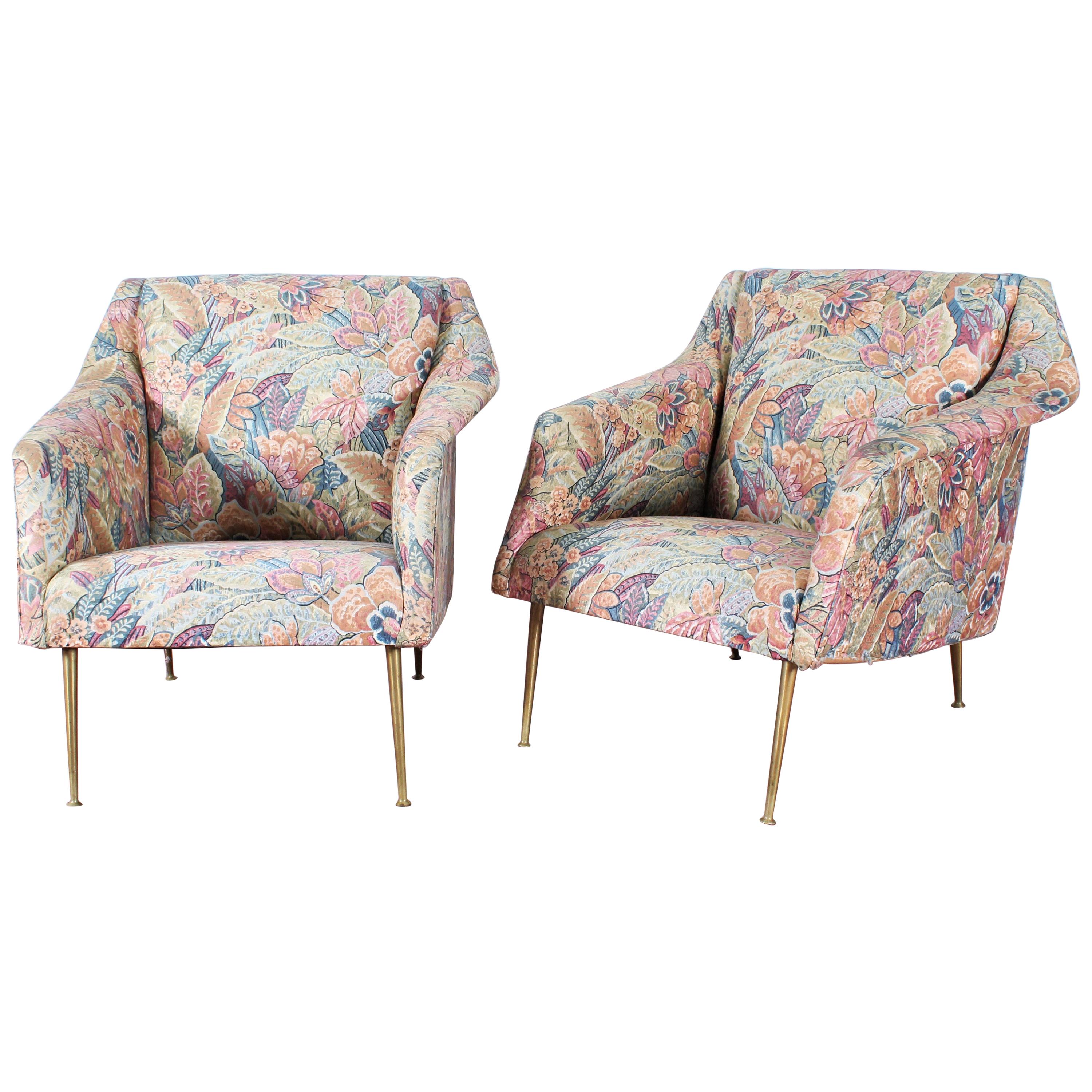Midcentury Carlo De Carli mod 802 Pair of Lounge Chairs Fabric, 1954, Italy