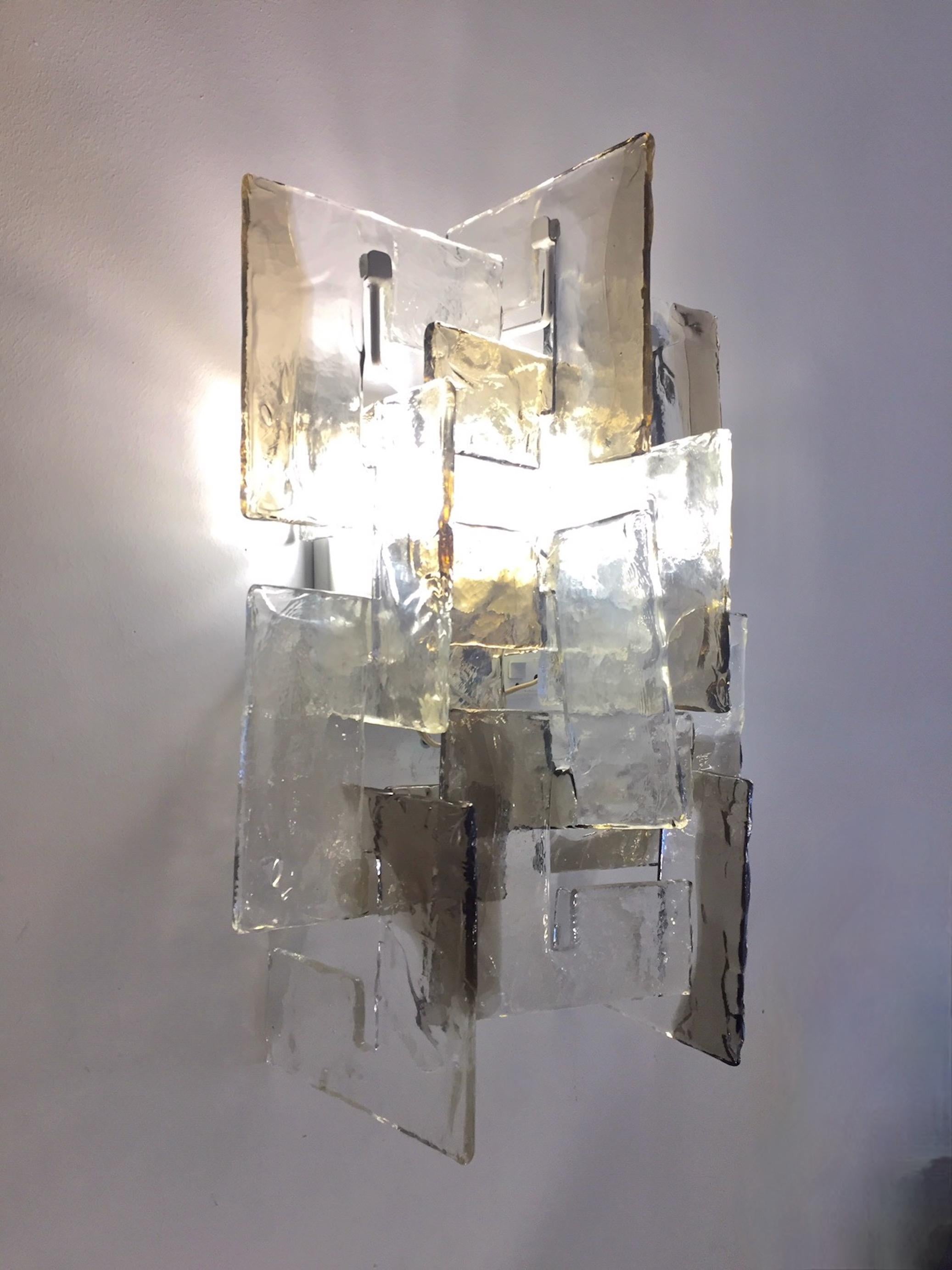 Mid Century Carlo Nason for Mazzega Murano Glass interlocking Sconces, Italy For Sale 3