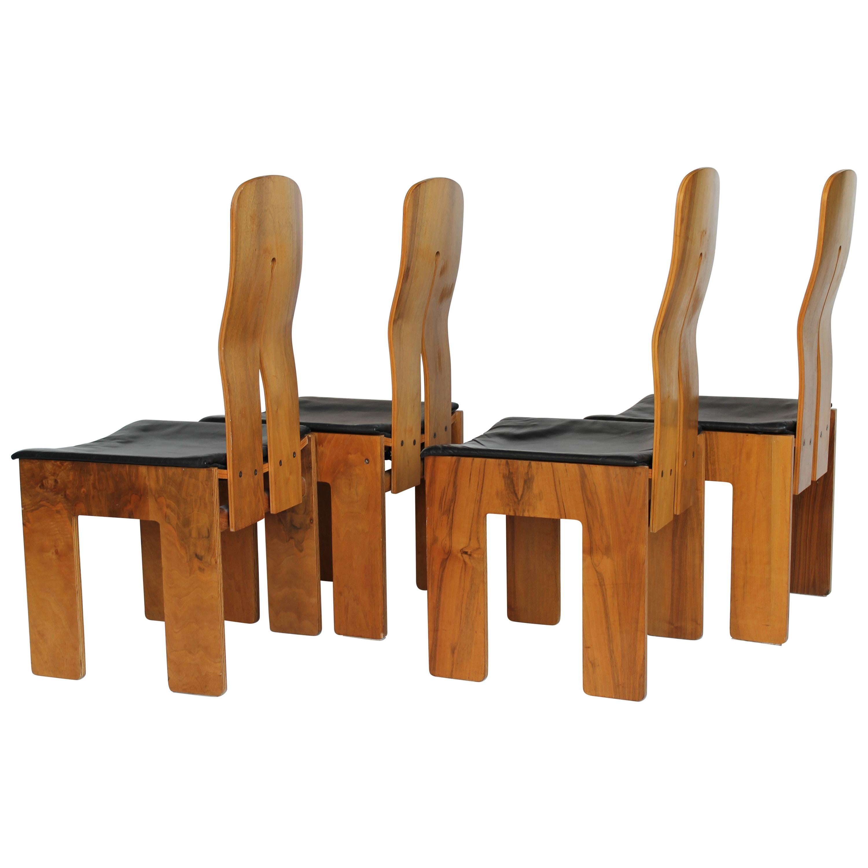 Late 20th Century Midcentury Carlo Scarpa Natural Walnut Italian Chairs Mod 1934-765 Bernini, 1977