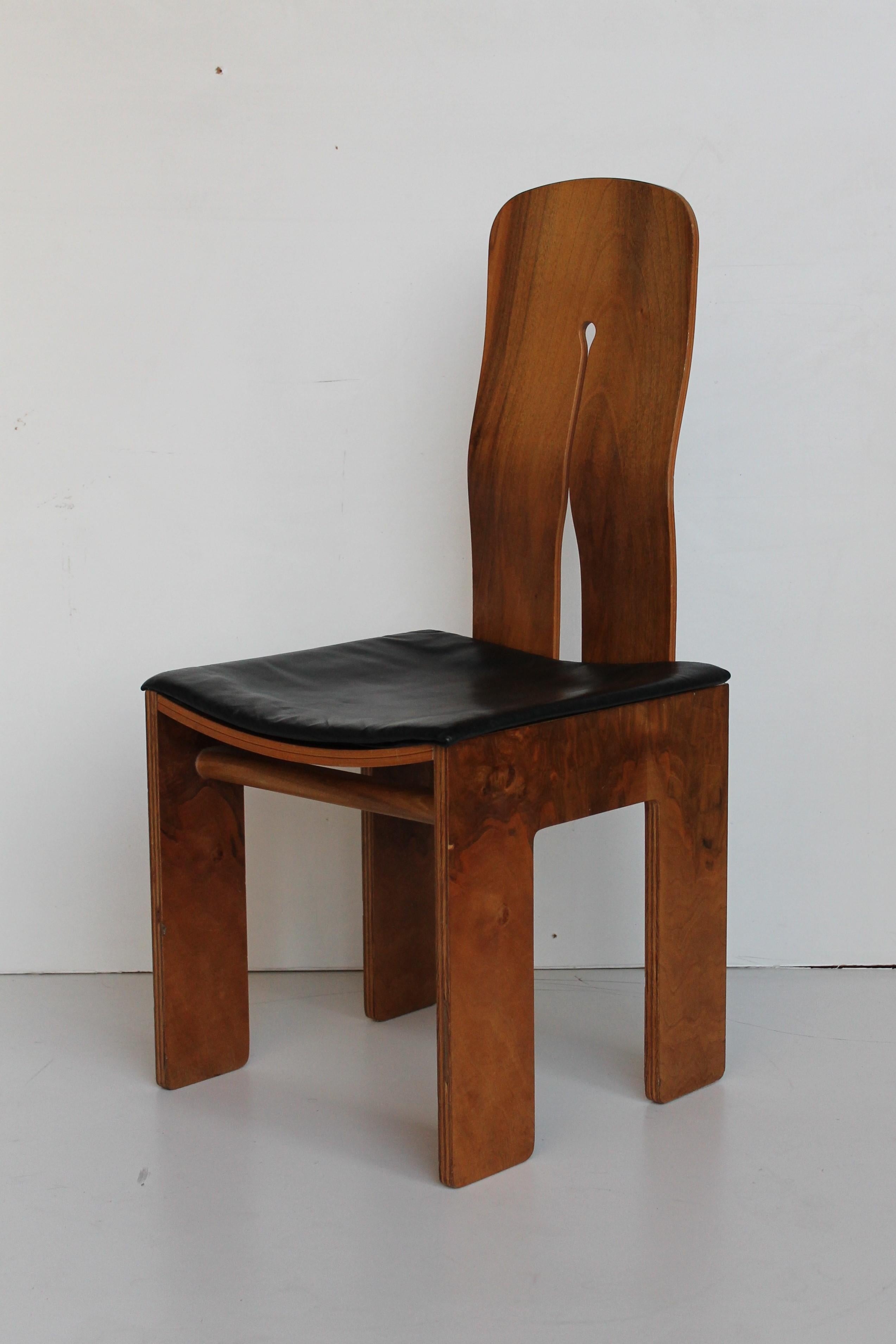 Leather Midcentury Carlo Scarpa Natural Walnut Italian Chairs Mod 1934-765 Bernini, 1977