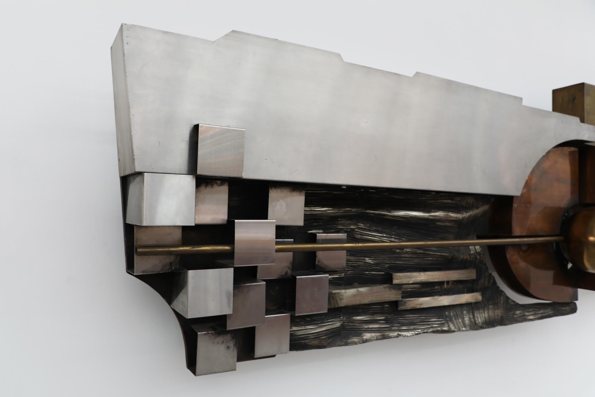Mid-Century Carlos Marinas Rubio Brutalist XL Copper, Brass and Steel Artwork In Good Condition For Sale In Los Angeles, CA