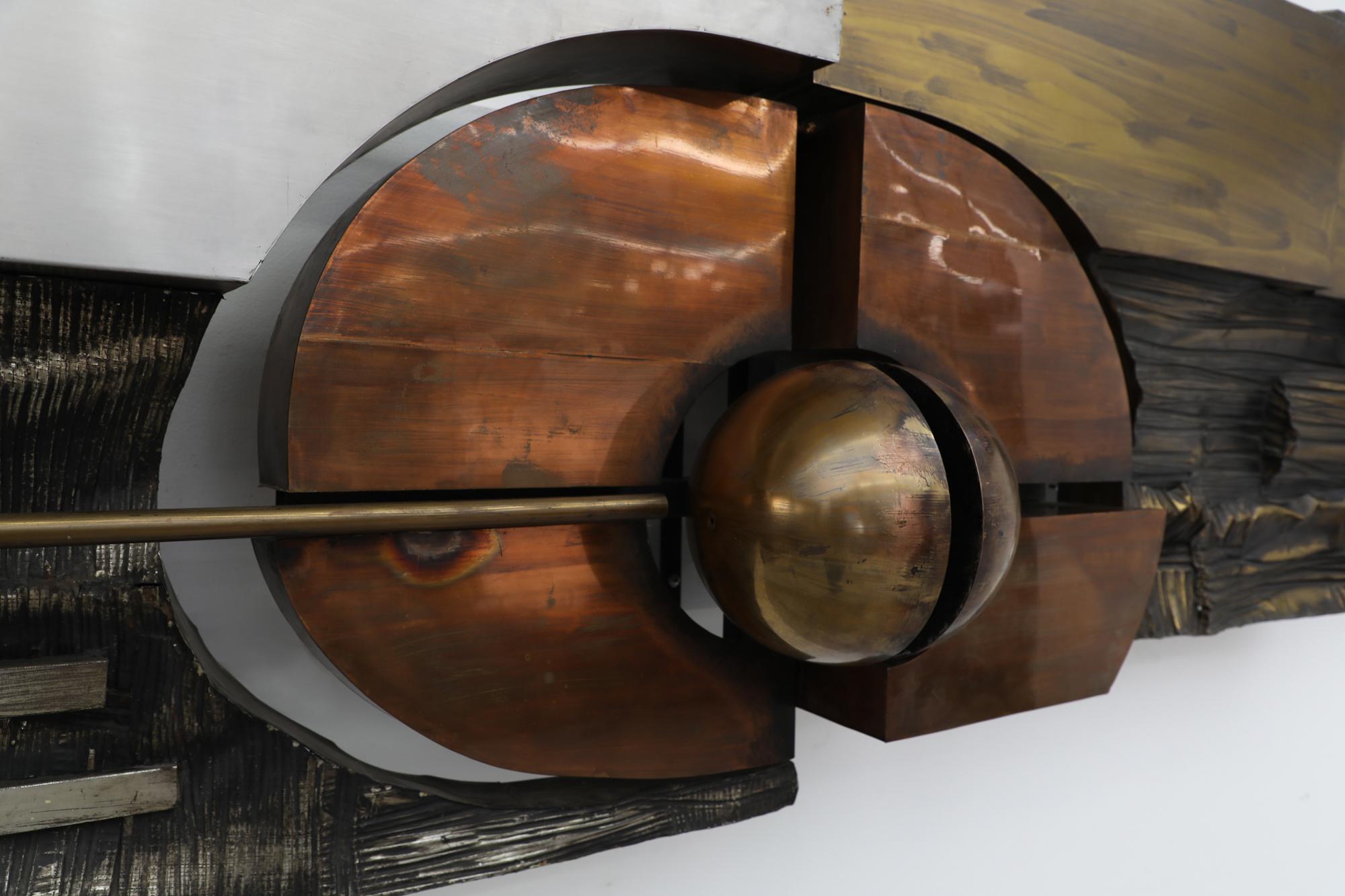 Late 20th Century Mid Century Carlos Marinas Rubio XL Hammered Copper, Brass and Steel Artwork For Sale