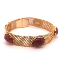 Mid-Century Carnelian 14 Karat Yellow Gold Mesh Bracelet