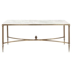 Mid-Century Carrara Marble and Gilded Brass Maison Jansen Style Coffee Table