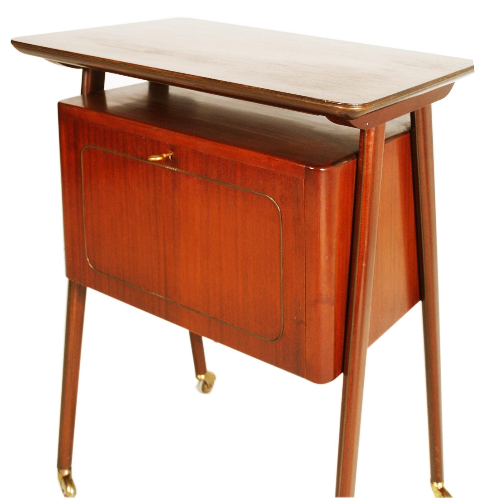 Mid-Century Modern Mid Century Bar Cart by MIM Rome attributed Ico Parisi in Teak For Sale