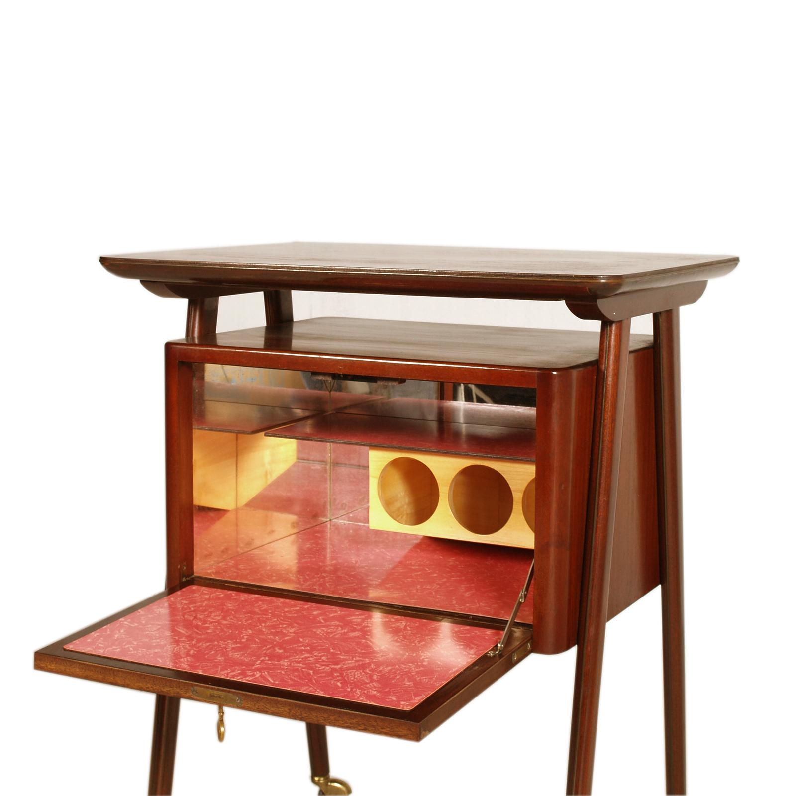 Mid Century Bar Cart by MIM Rome attributed Ico Parisi in Teak In Good Condition For Sale In Vigonza, Padua