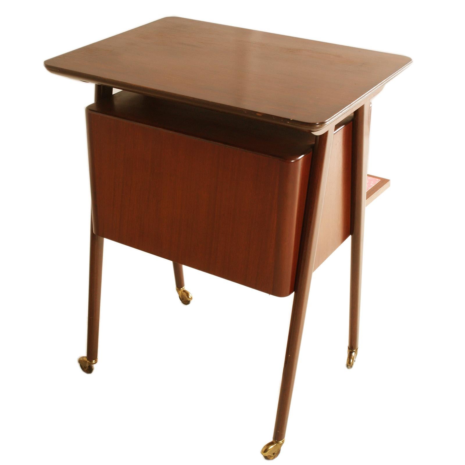 20th Century Mid Century Bar Cart by MIM Rome attributed Ico Parisi in Teak For Sale