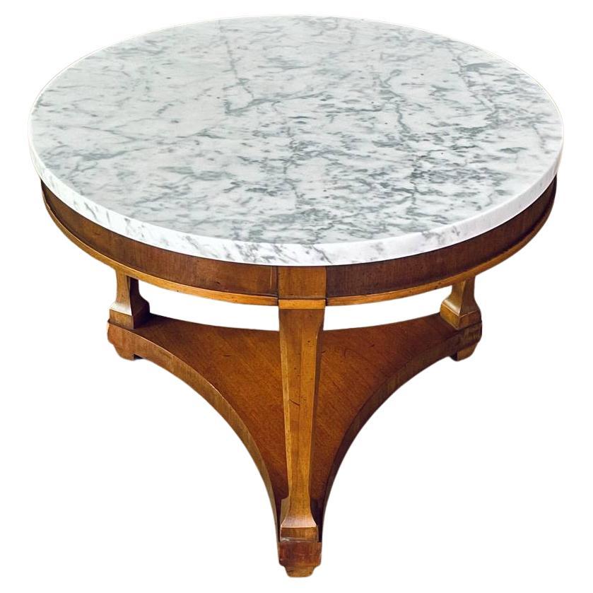 Mid-Century Carrera Marble & Walnut Side Table