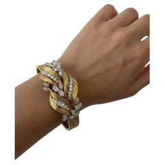 Mid-Century Cartier 18K Tri-Color Gold Diamond Woven Bracelet