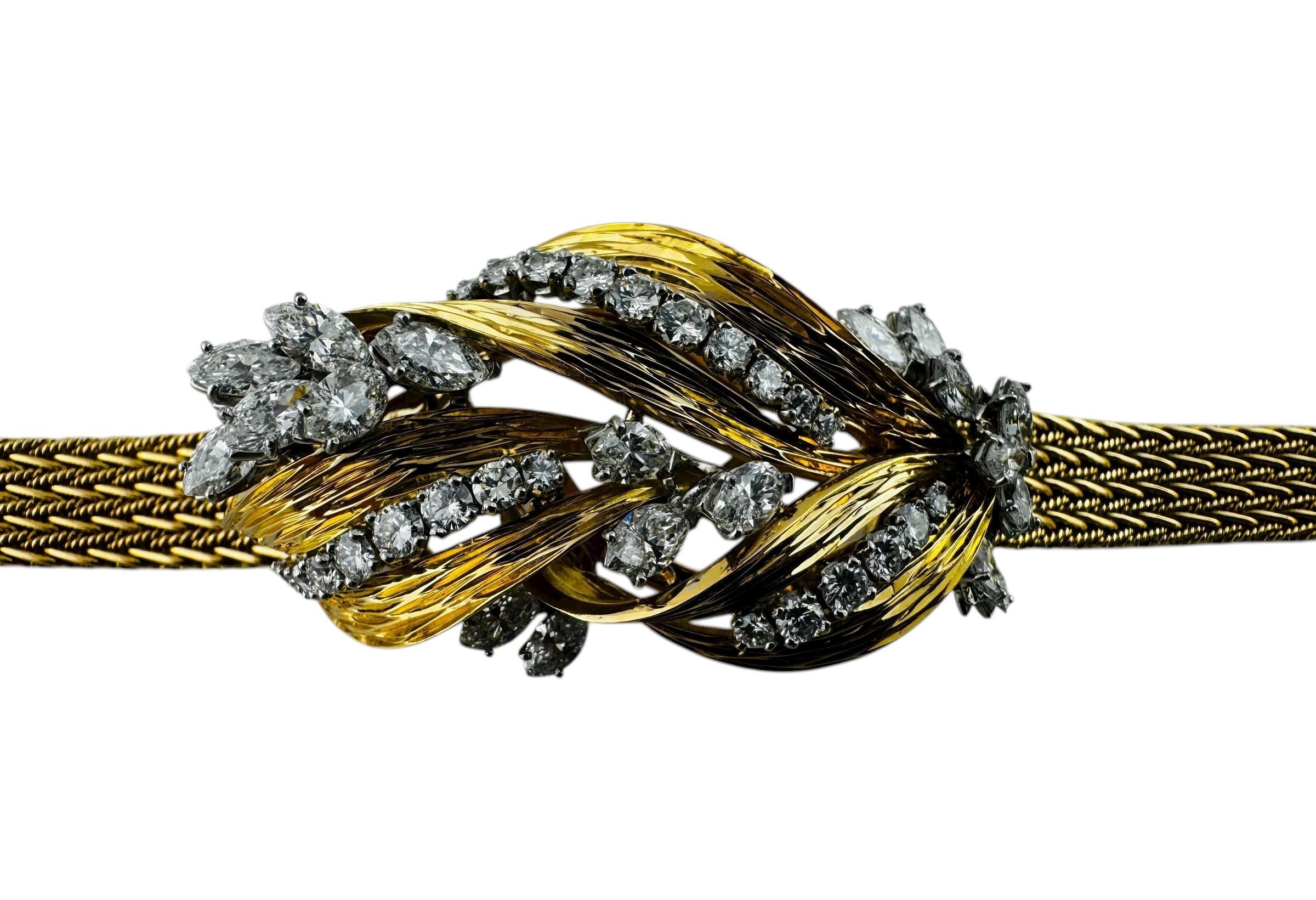 Bracciale Cartier di metà secolo in oro giallo, bianco e rosa 18 carati con diamanti #23739 In condizioni buone in vendita a Washington Depot, CT