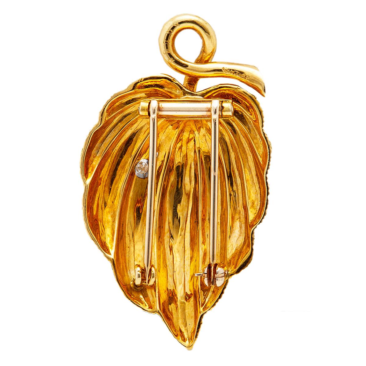 Broche Hoja Mediados de Siglo Cartier Diamante Oro Amarillo 18k 1