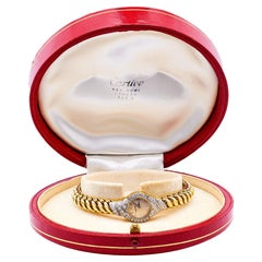 Mid Century Cartier Diamond 18k Yellow Gold Platinum Wristwatch