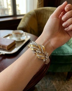 Mid-Century Cartier Diamond Tri Color Gold Woven Bracelet 4.48 Carats