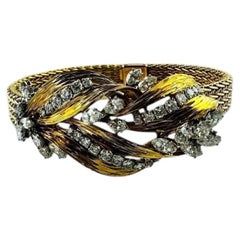 Mid-Century Cartier Diamond Tri Color Gold Woven Bracelet 4.48 Carats