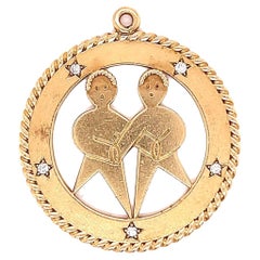 Mid Century Cartier Diamond Yellow Gold Gemini Zodiac Medallion Pendant