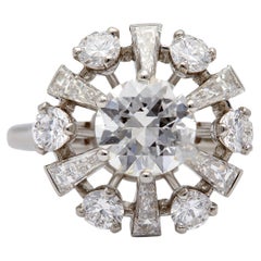 Midcentury Cartier GIA 1.37 Carat Diamond Platinum Cocktail Ring