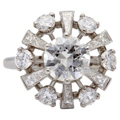 Midcentury Cartier GIA 1.37 Carat Diamond Platinum Cocktail Ring