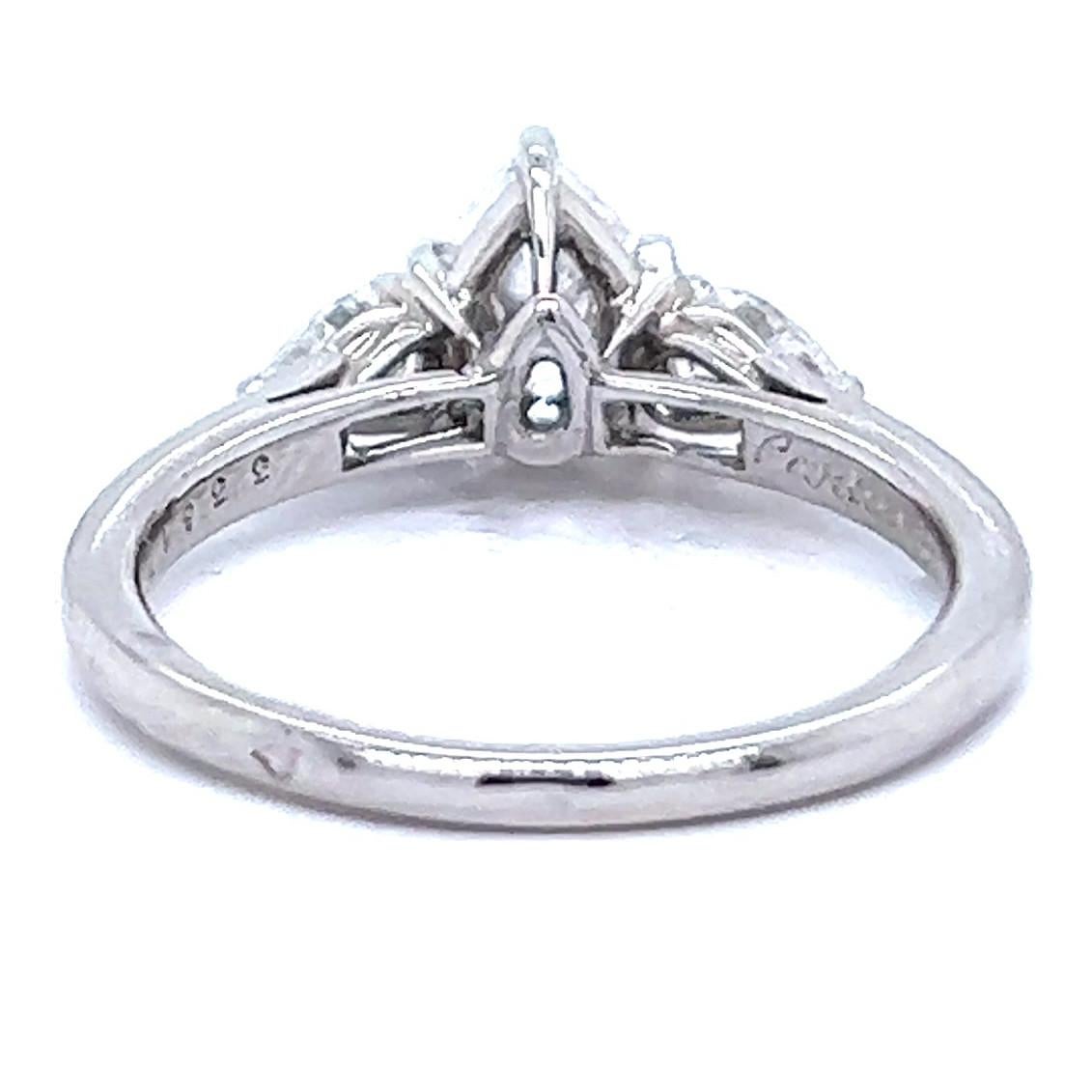 Mid-Century Cartier GIA French Pear Cut Diamond 3 Stone Platinum Engagement Ring In Excellent Condition In Beverly Hills, CA
