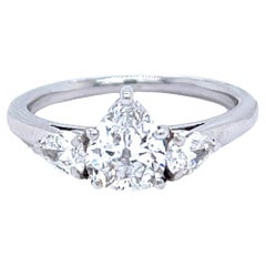 Mid-Century Cartier GIA French Pear Cut Diamond 3 Stone Platinum Engagement Ring