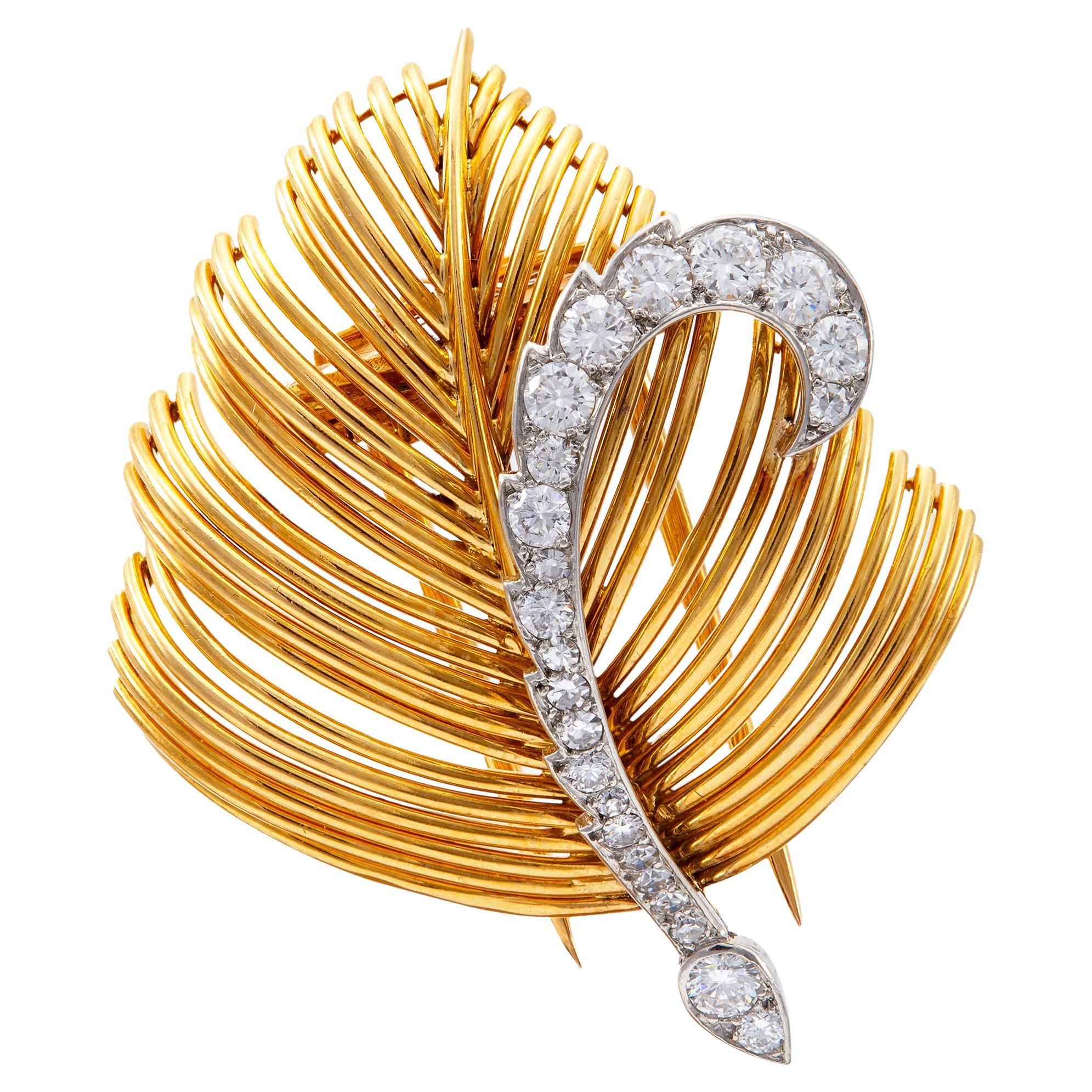 Vieille Bague En Alliage Doré Grande Plume Broche