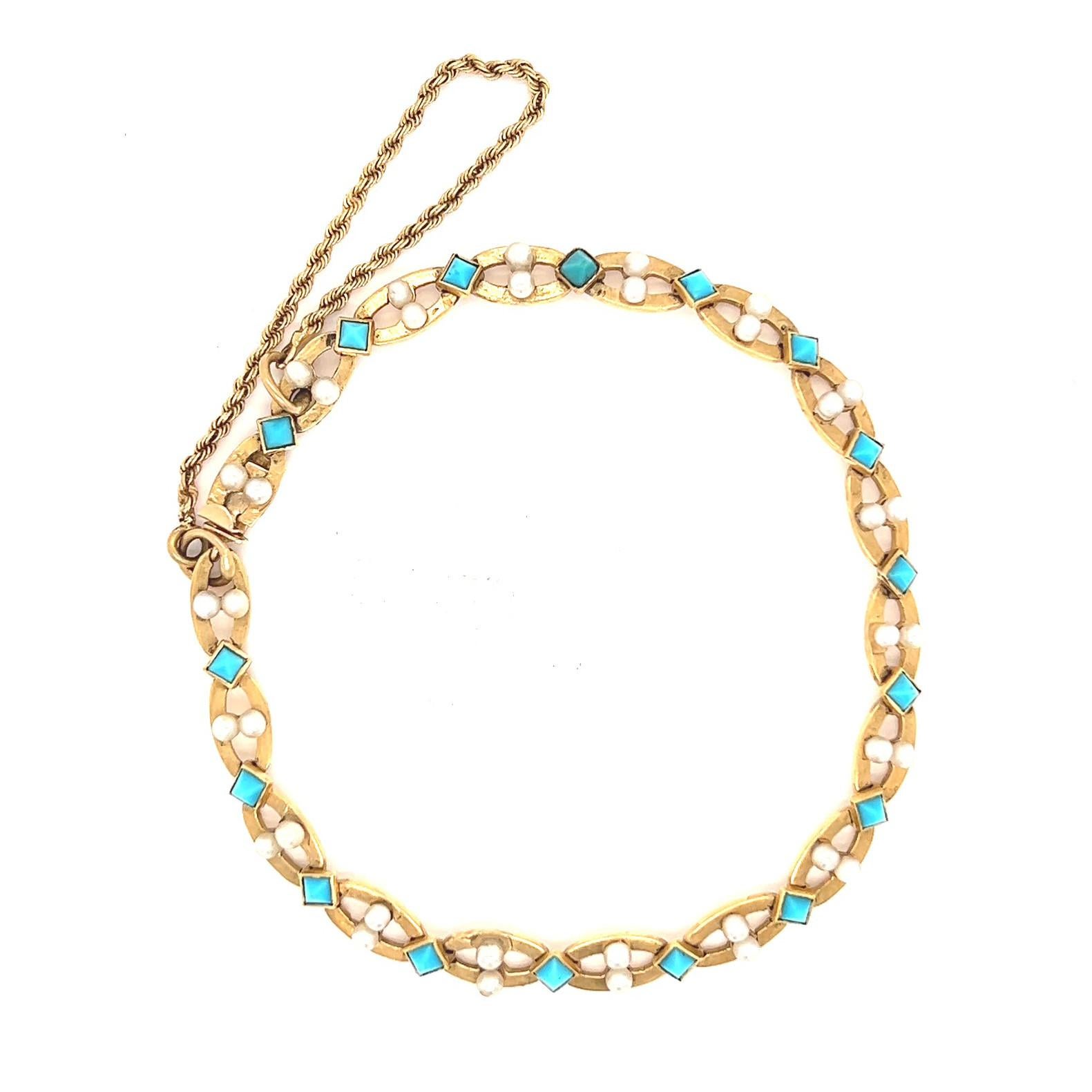 Mid-Century Cartier Paris Türkis Perle 14 Karat Gelbgold Gliederarmband für Damen oder Herren