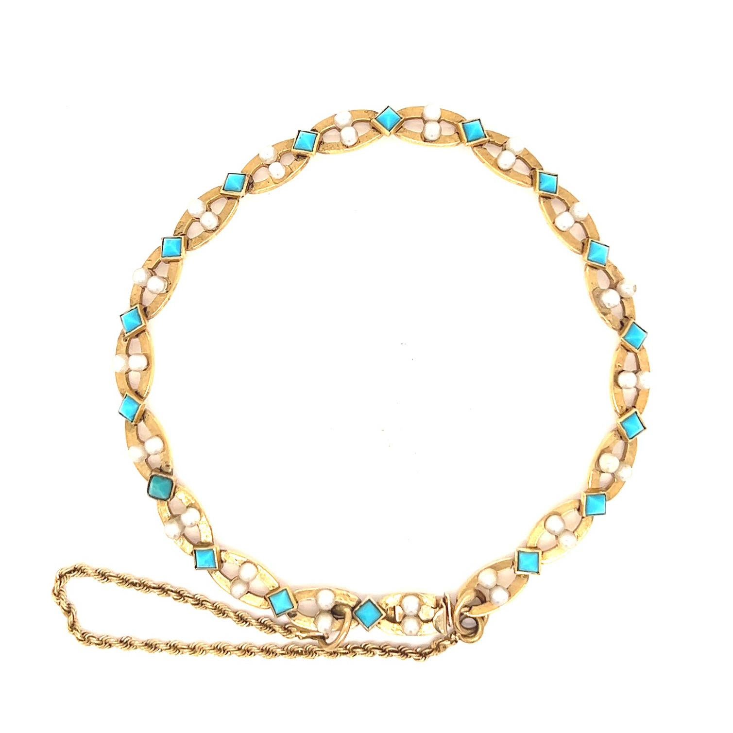 Mid-Century Cartier Paris Türkis Perle 14 Karat Gelbgold Gliederarmband 2