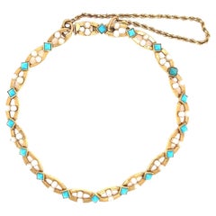 Mid-Century Cartier Paris Türkis Perle 14 Karat Gelbgold Gliederarmband