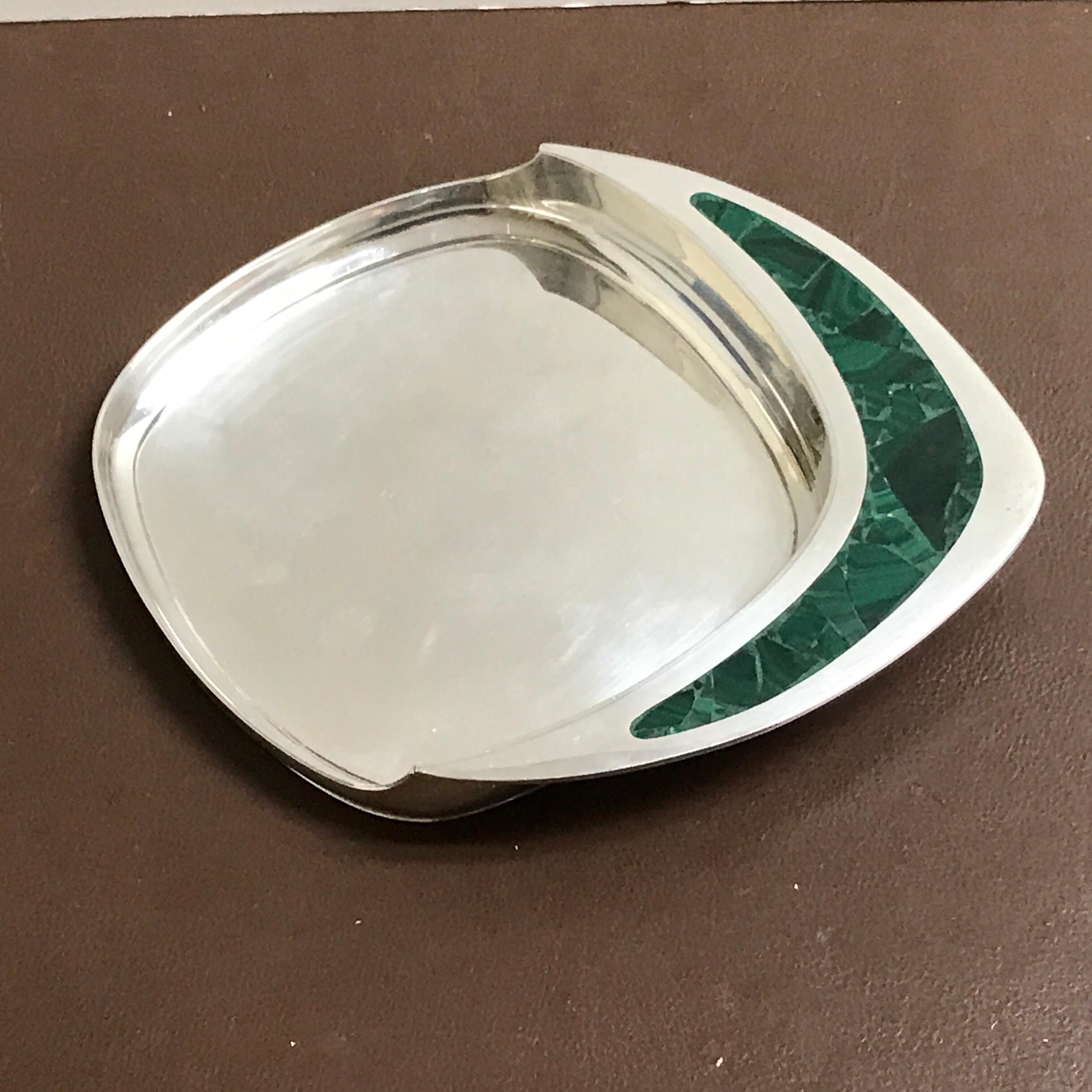French Midcentury Cartier Sterling and Malachite Wine Coaster