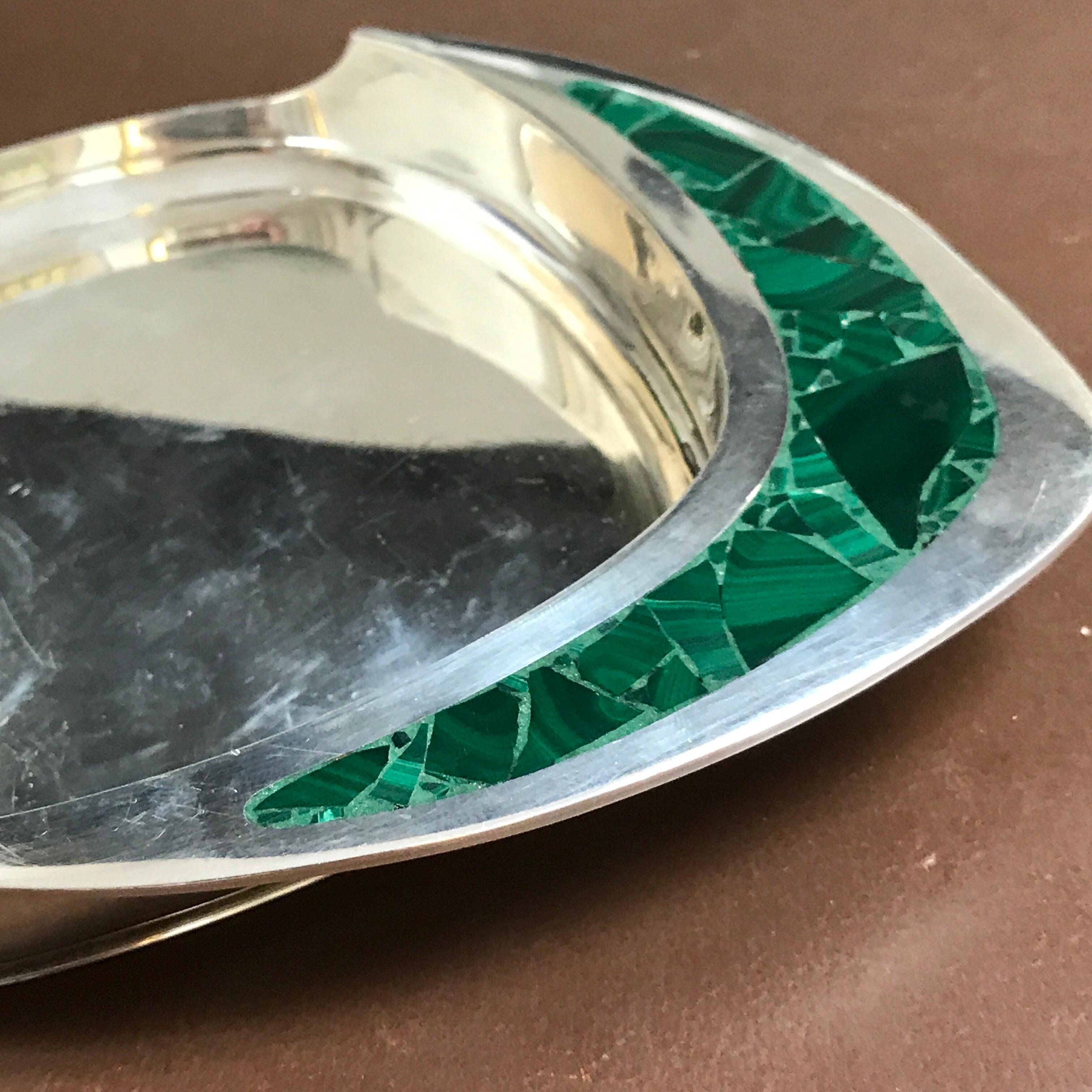Inlay Midcentury Cartier Sterling and Malachite Wine Coaster