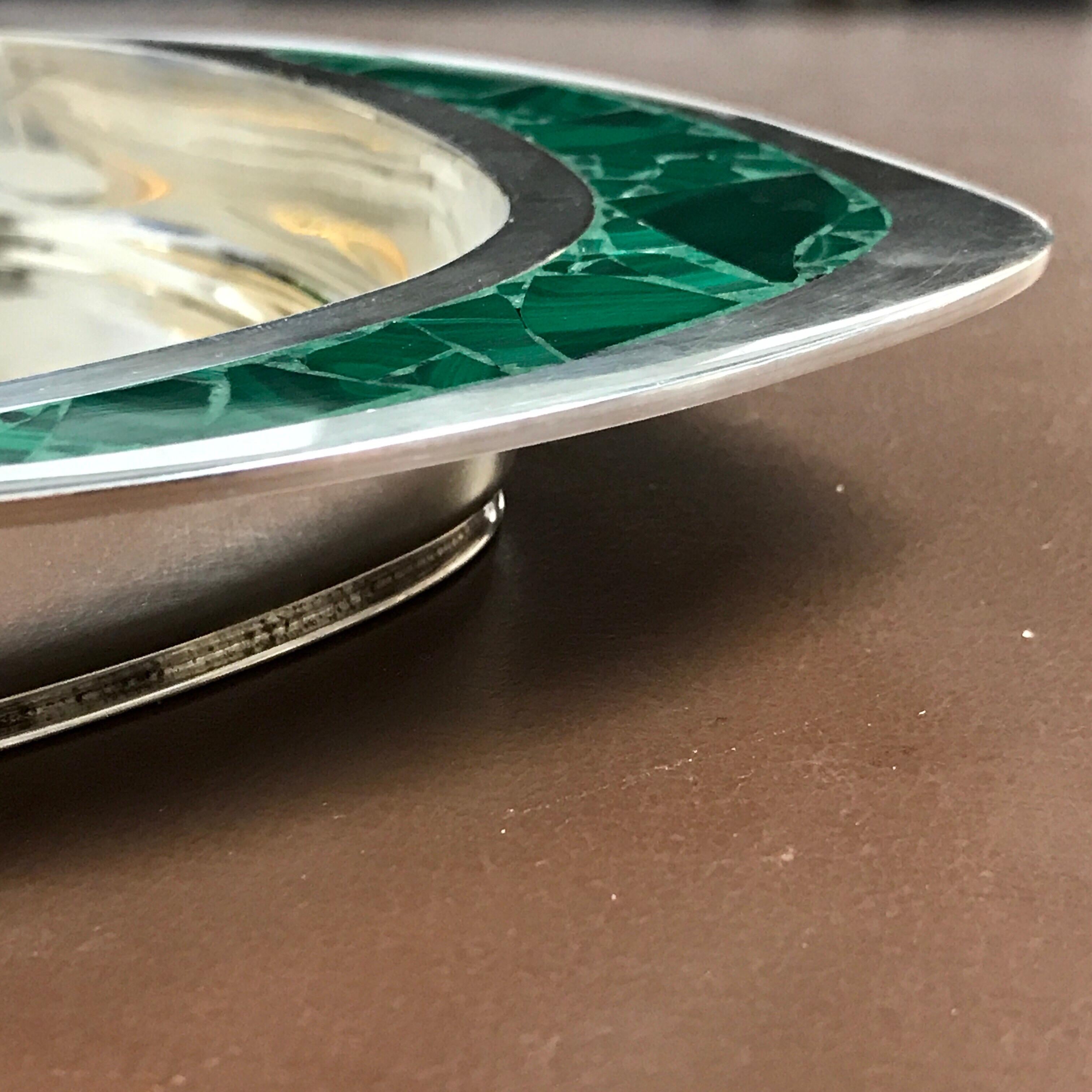 Midcentury Cartier Sterling and Malachite Wine Coaster In Good Condition In West Palm Beach, FL