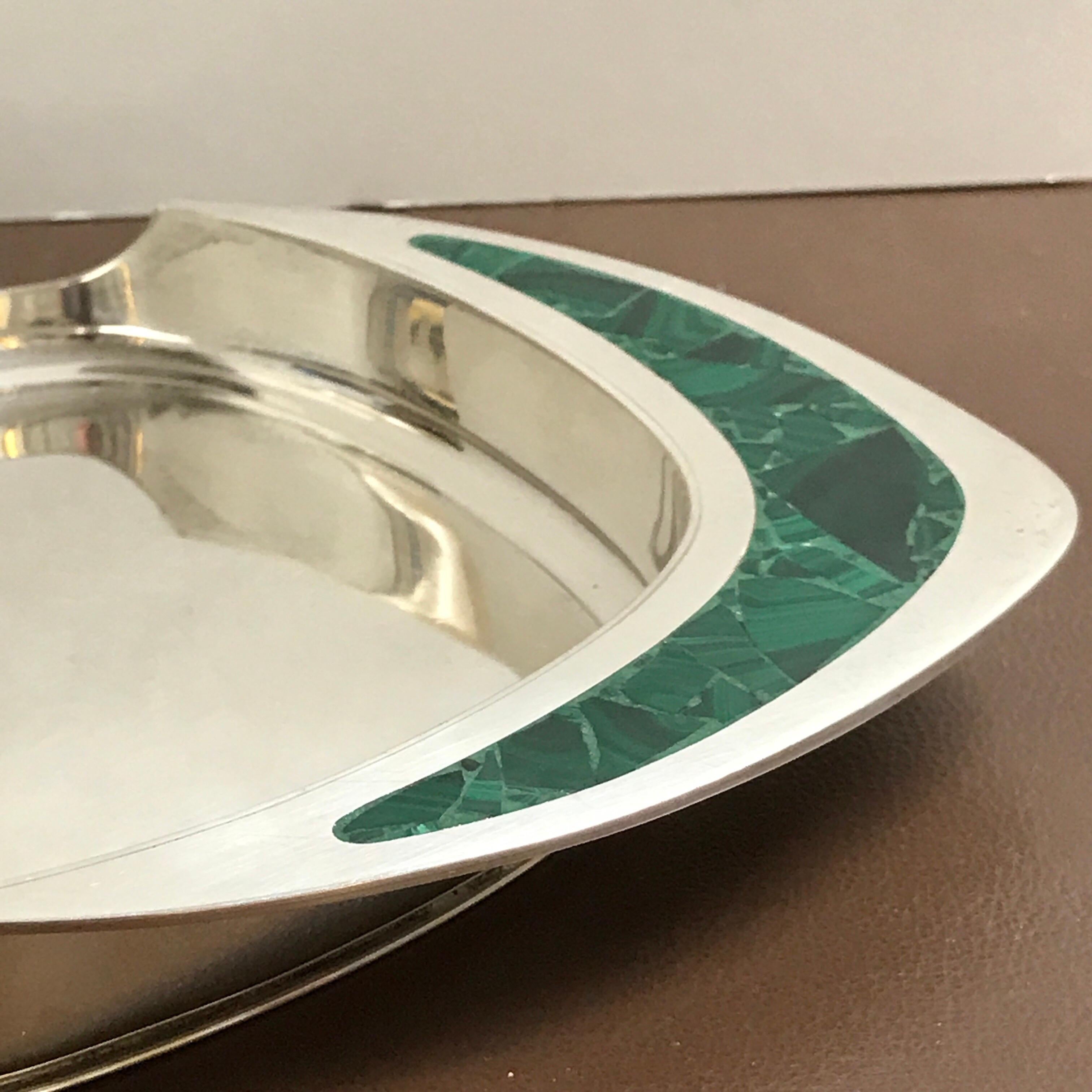 Midcentury Cartier Sterling and Malachite Wine Coaster 1