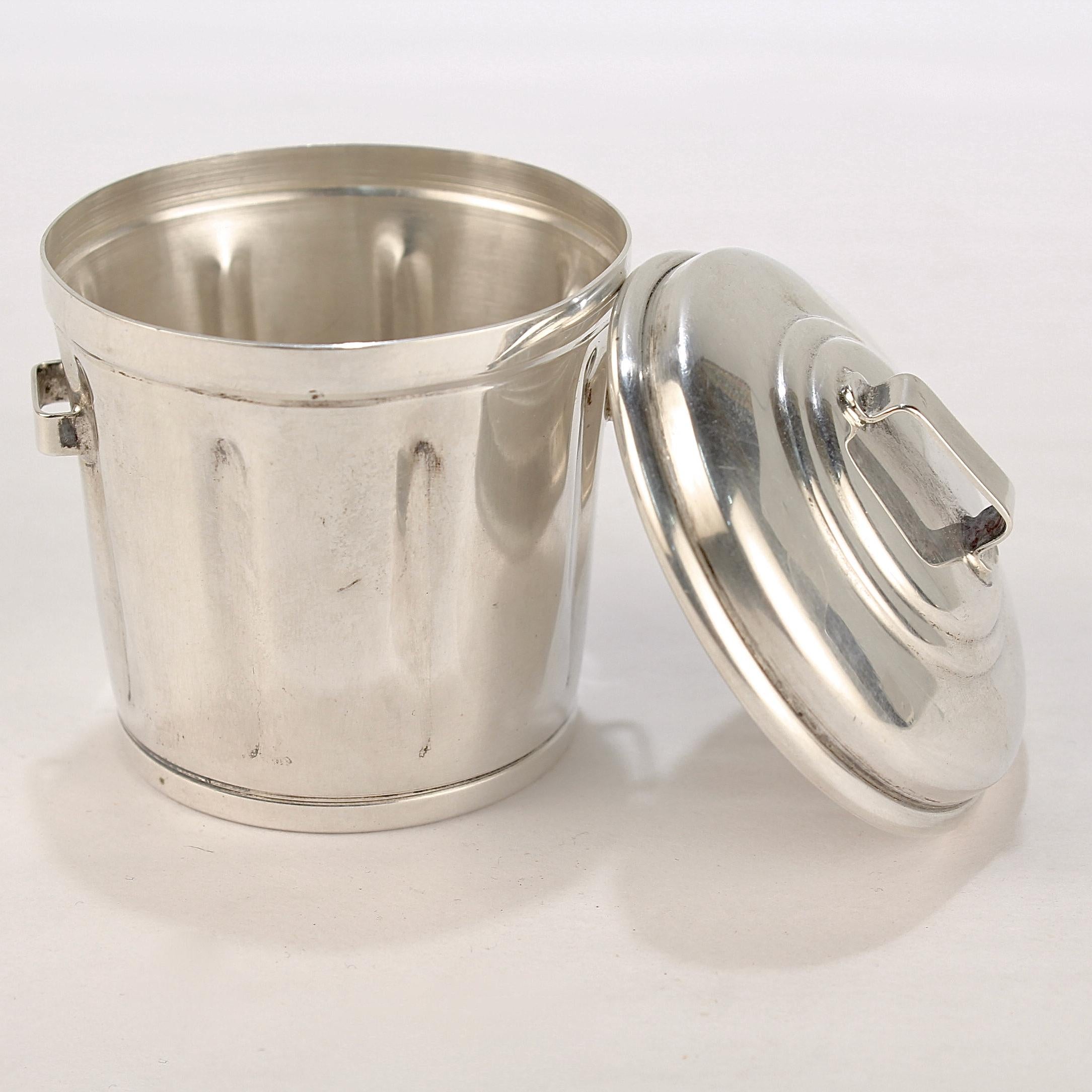 Mid-Century Cartier Sterling Silver Trash Can Shaped Cocktail Toothpick Holder In Fair Condition In Philadelphia, PA