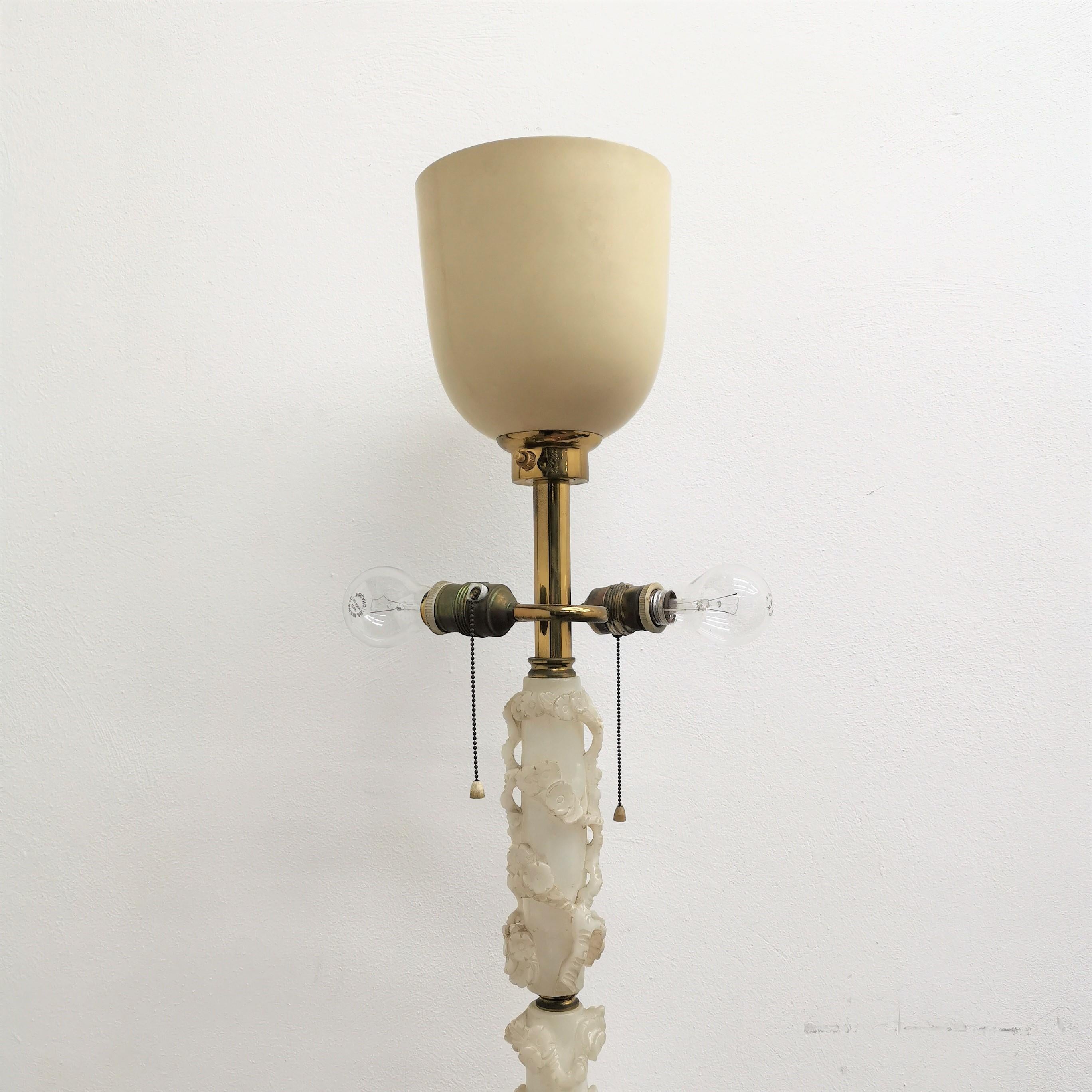 Mid-Century Carved Alabaster and Brass Floor Lamp, 50s, Italy 8