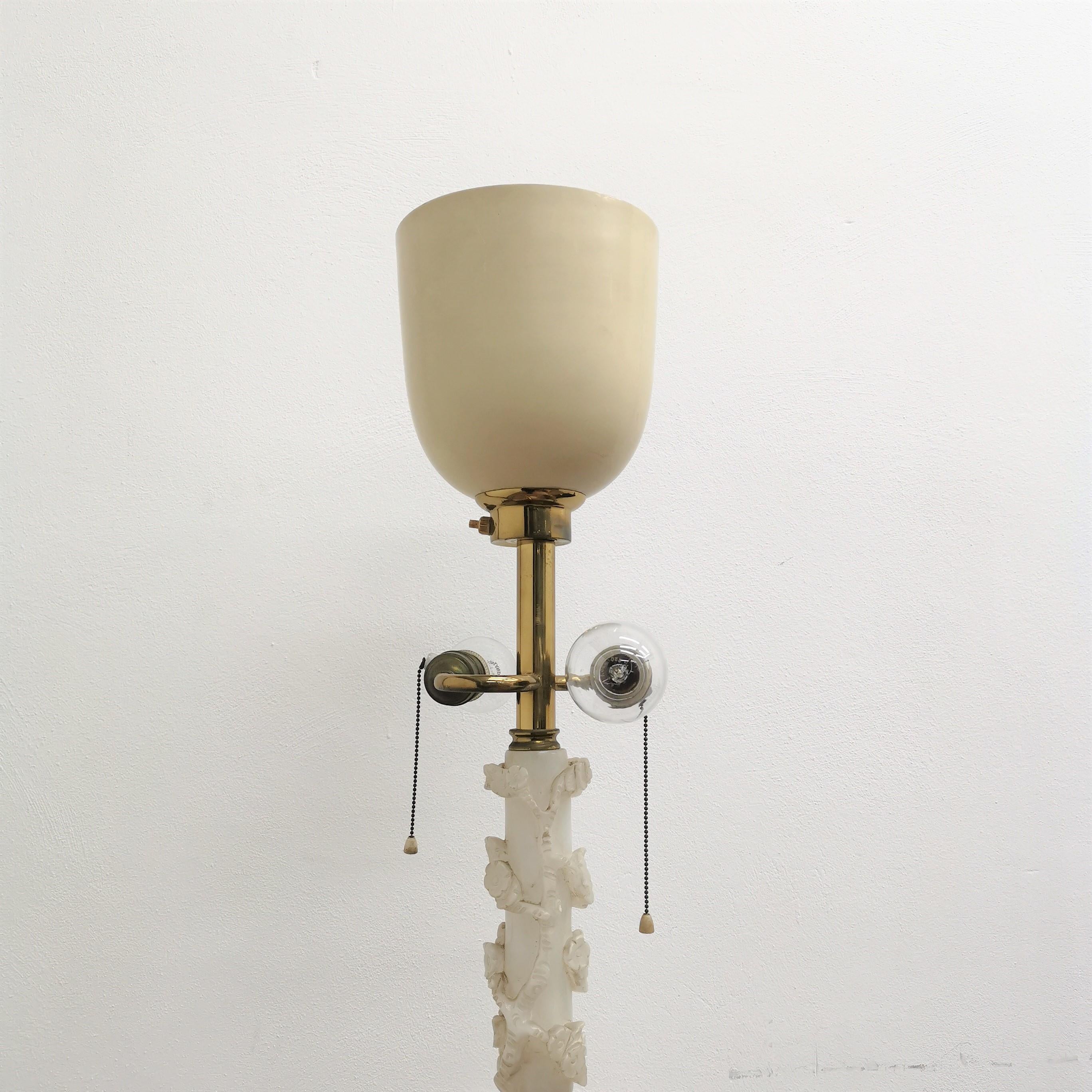 Mid-Century Carved Alabaster and Brass Floor Lamp, 50s, Italy 11