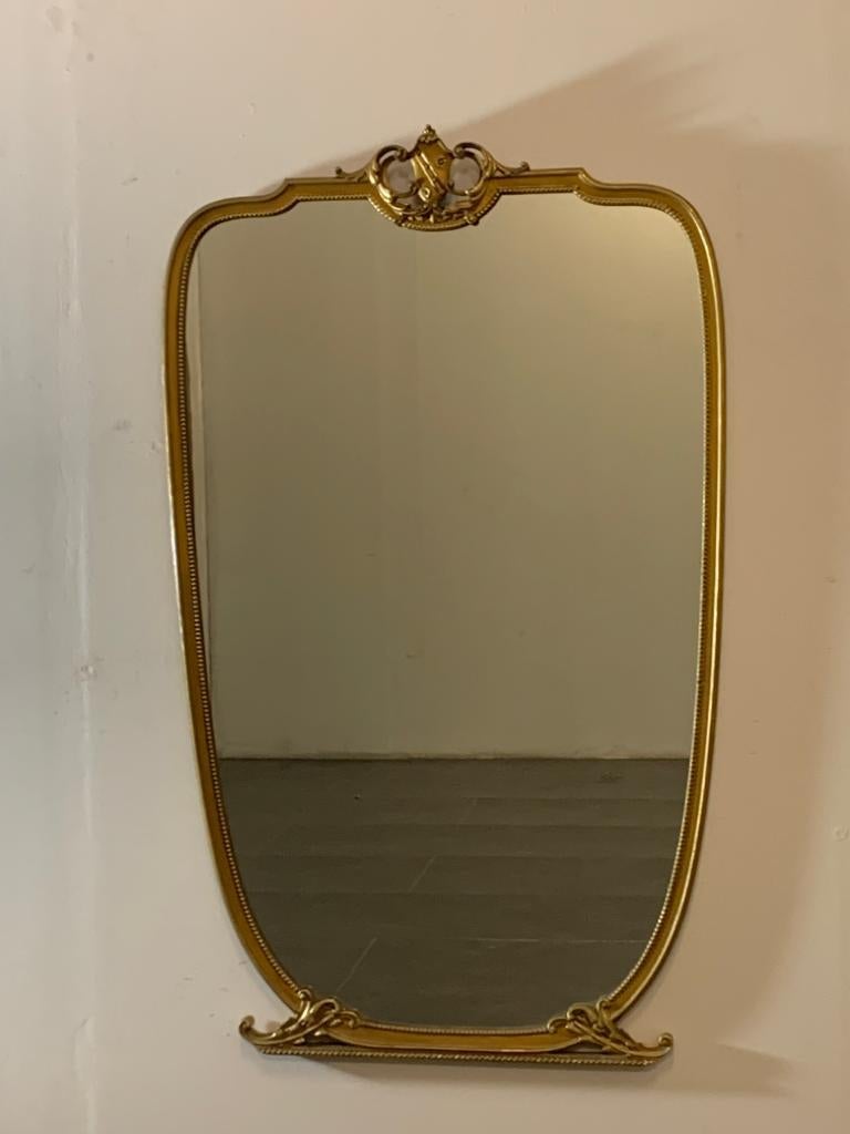 Italian Mid-Century Carved and Golden Mirror, 1950s For Sale