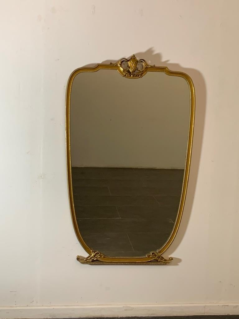 Mid-Century Carved and Golden Mirror, 1950s In Good Condition For Sale In Montelabbate, PU