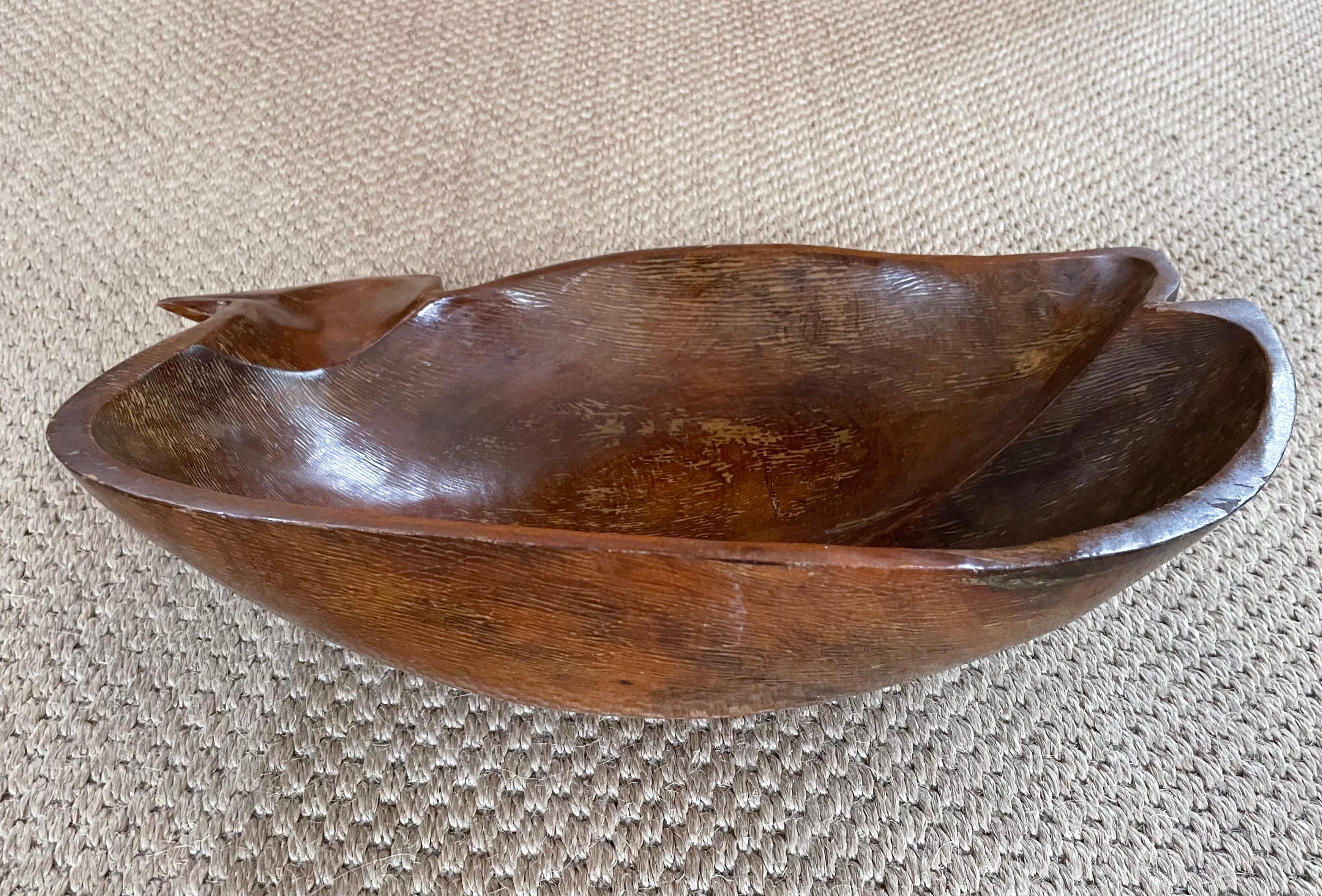 Hand-Carved Mid-Century Carved Bird Bowl Sculpture