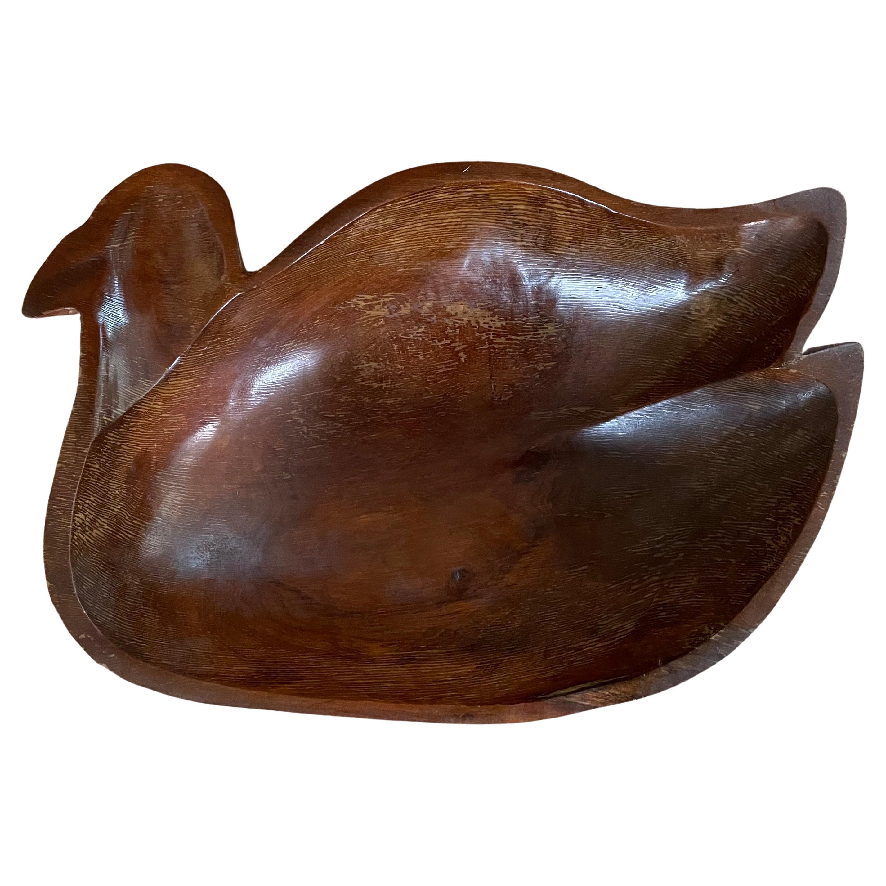 Mid-Century Carved Bird Bowl Sculpture