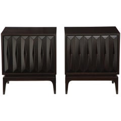 Mid Century Carved Diamond Front Nightstands