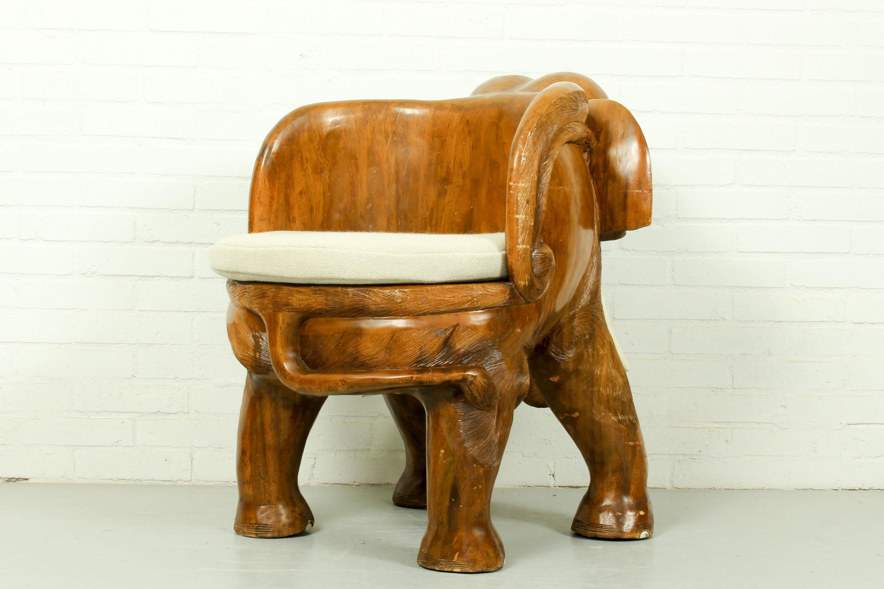 Indian Midcentury Carved Elephant Chair