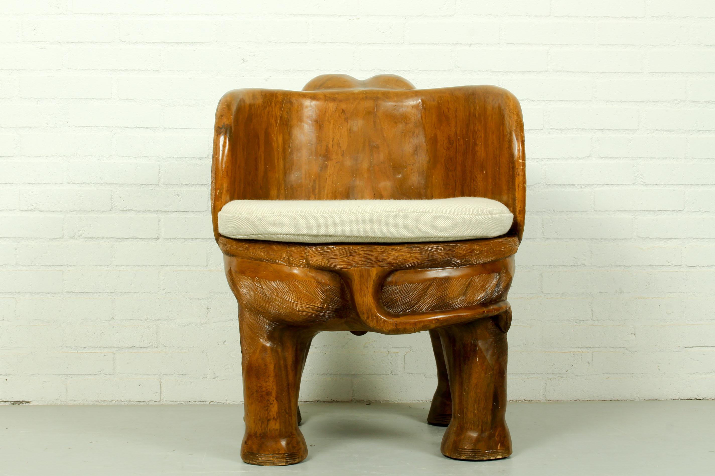 Midcentury Carved Elephant Chair In Good Condition In Appeltern, Gelderland