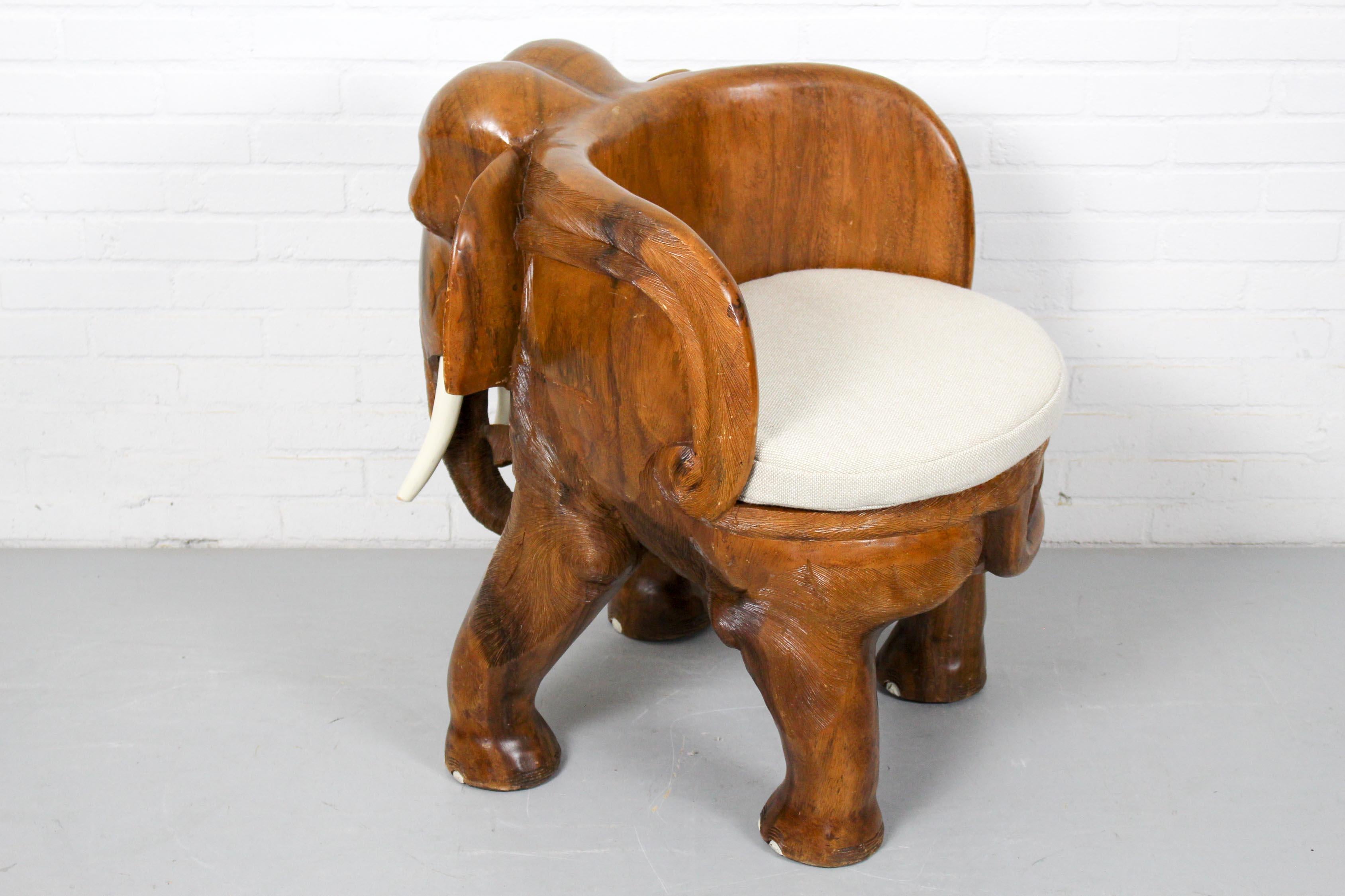 Teak Midcentury Carved Elephant Chair