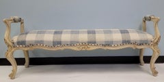 Mid-Century Carved French Style Blue and White Bench